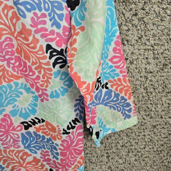 Talbots Top Womens‎ SP Petite Small Pink Blue Semi Sheer V Neck Floral Blouse - Picture 2 of 7